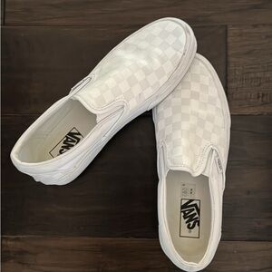 Vans White Checkerboard Slip-On Loafers